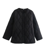 Women's Oversized Quilted Jacket | Button Up Collared Quilt Coat