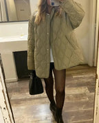 Women's Oversized Quilted Jacket | Button Up Collared Quilt Coat