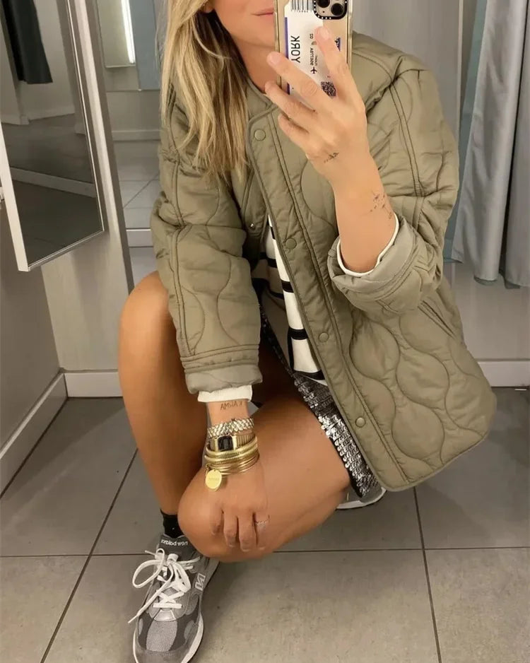 Women's Oversized Quilted Jacket | Button Up Collared Quilt Coat