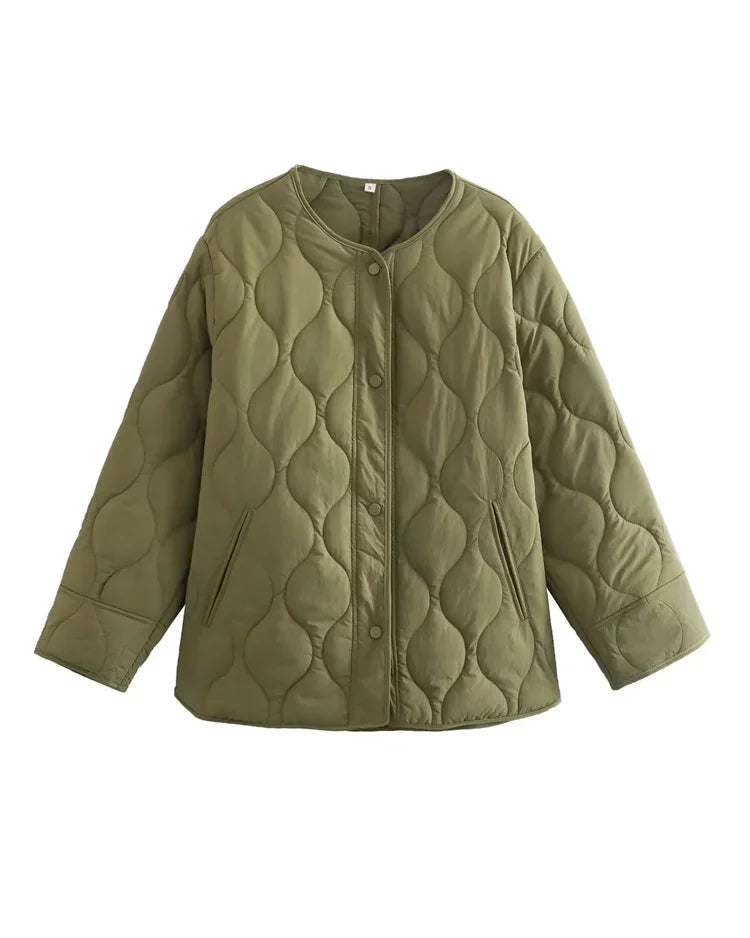Women's Oversized Quilted Jacket | Button Up Collared Quilt Coat