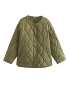 Women's Oversized Quilted Jacket | Button Up Collared Quilt Coat