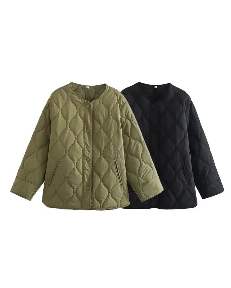 Women's Oversized Quilted Jacket | Button Up Collared Quilt Coat