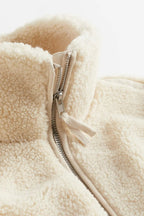 Women's Oversized Teddy Fleece Jacket with Stand Collar and Zip Front