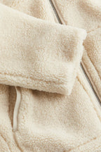 Women's Oversized Teddy Fleece Jacket with Stand Collar and Zip Front