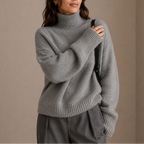 Women's Oversized Turtleneck Jumper with Ribbed Knit