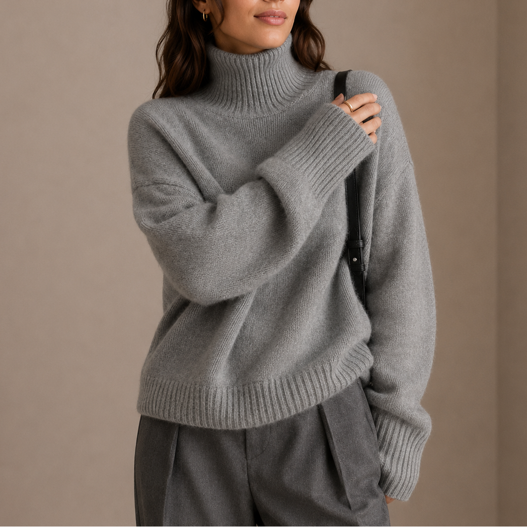 Women's Oversized Turtleneck Jumper with Ribbed Knit