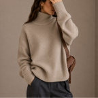 Women's Oversized Turtleneck Jumper with Ribbed Knit