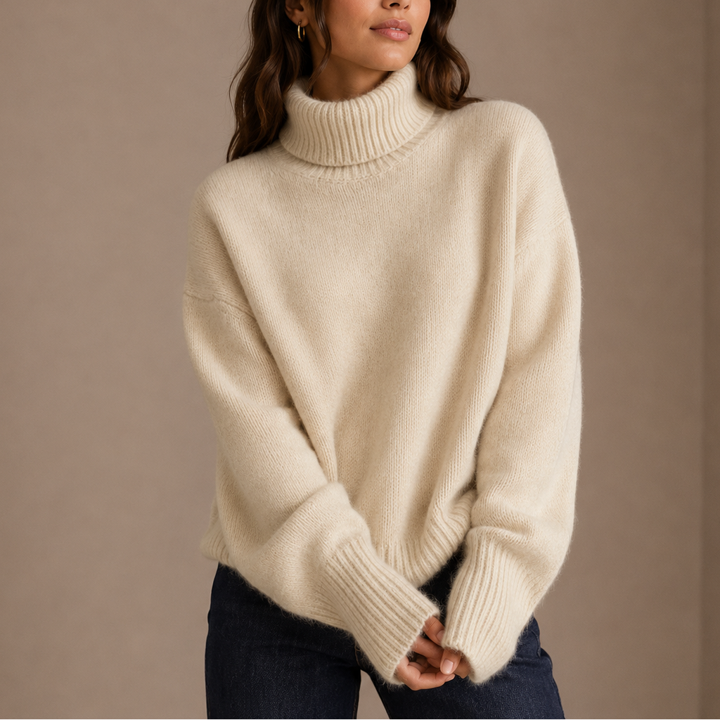 Women's Oversized Turtleneck Jumper with Ribbed Knit
