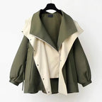 Women's Oversized Windbreaker Rain Jacket with Contrast Collar
