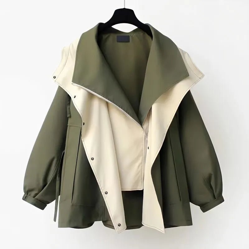 Women's Oversized Windbreaker Rain Jacket with Contrast Collar