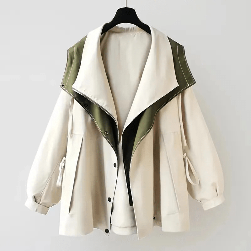 Women's Oversized Windbreaker Rain Jacket with Contrast Collar