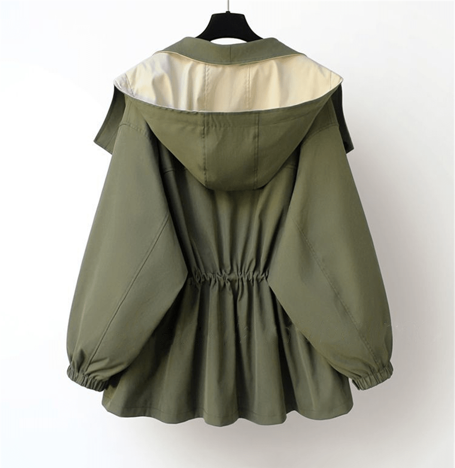 Women's Oversized Windbreaker Rain Jacket with Contrast Collar