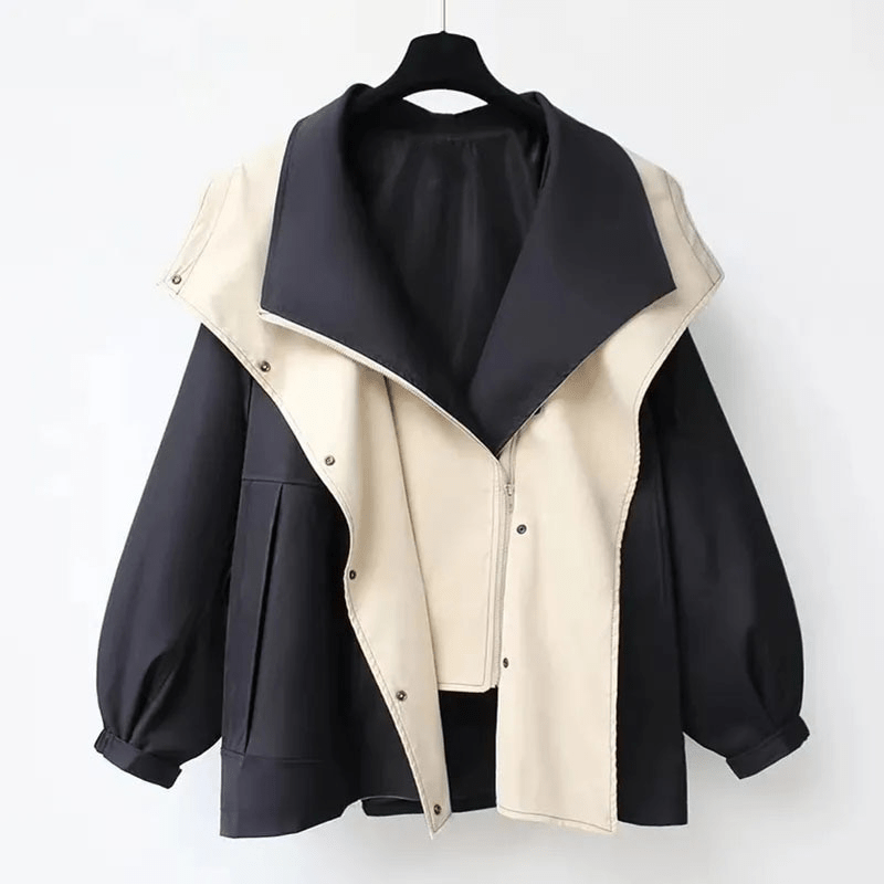Women's Oversized Windbreaker Rain Jacket with Contrast Collar