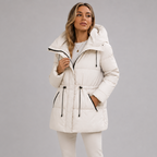 Women's Padded Hooded Parka with Drawstring Waist and Pockets