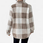 Women's Plaid Sherpa Jacket with Button Front and Pockets