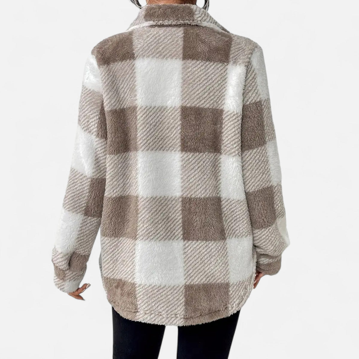 Women's Plaid Sherpa Jacket with Button Front and Pockets