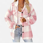 Women's Plaid Sherpa Jacket with Button Front and Pockets