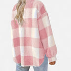 Women's Plaid Sherpa Jacket with Button Front and Pockets
