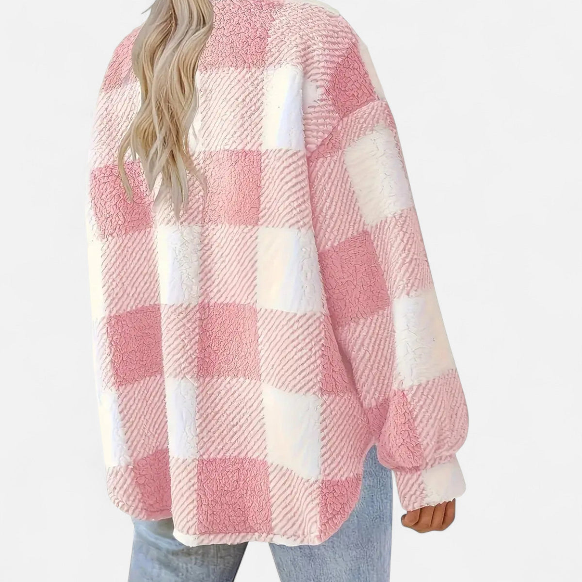Women's Plaid Sherpa Jacket with Button Front and Pockets