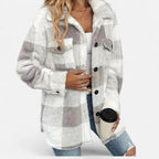 Women's Plaid Sherpa Jacket with Button Front and Pockets