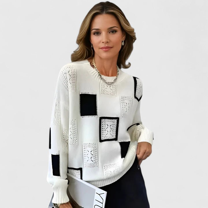 Women's Pointelle Knit Jumper with Round Neck
