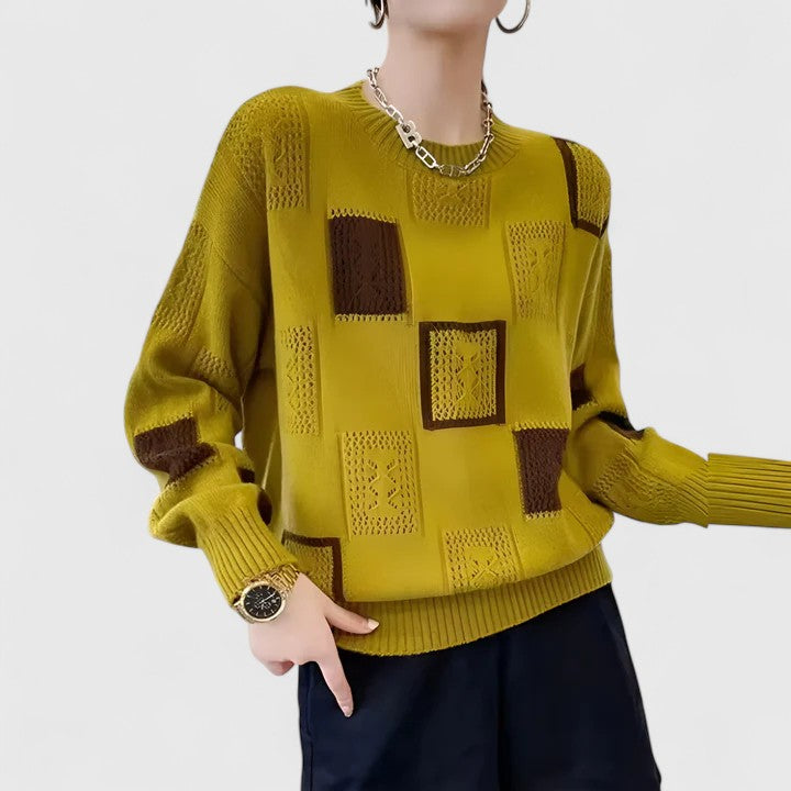 Women's Pointelle Knit Jumper with Round Neck