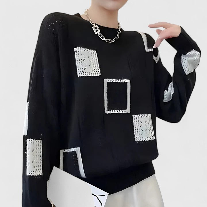 Women's Pointelle Knit Jumper with Round Neck
