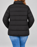 Women's Puffer Jacket with Stand Collar and Zip Pockets - black back