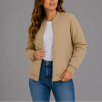 Women's Quilted Bomber Jacket with Zip Front and Ribbed Trim
