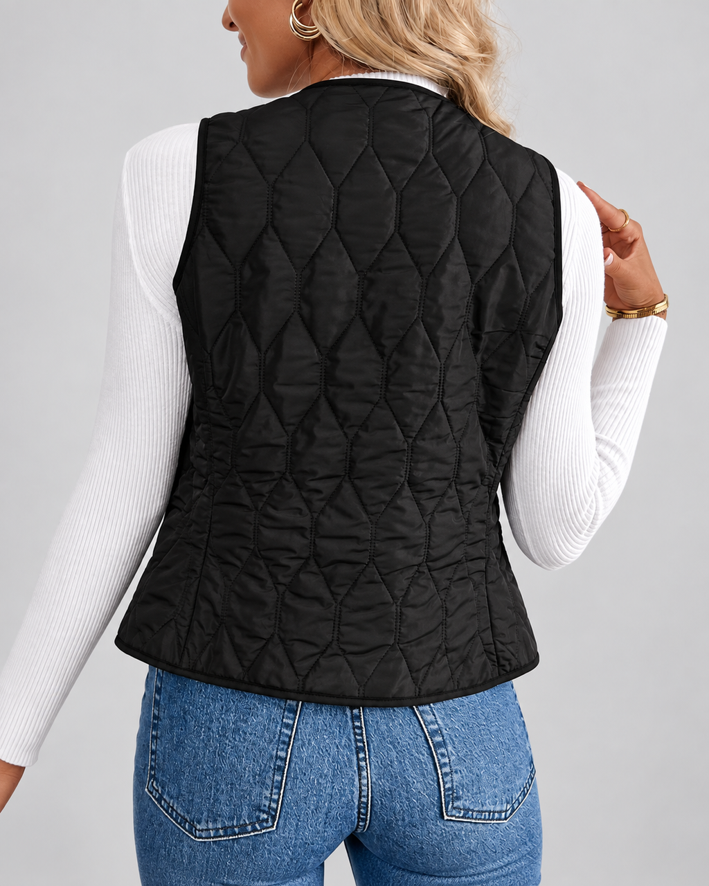 Women's Quilted Gilet with Fleece Lining and Button Front