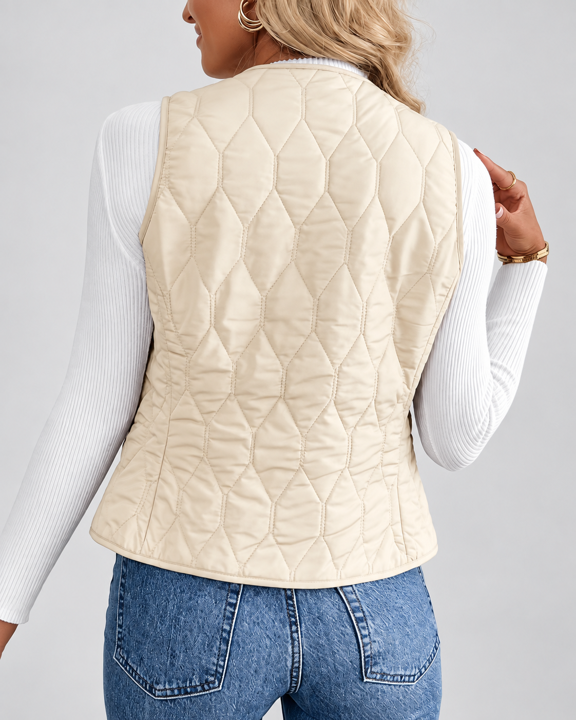 Women's Quilted Gilet with Fleece Lining and Button Front