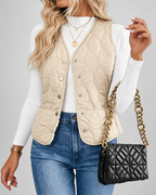 Women's Quilted Gilet with Fleece Lining and Button Front