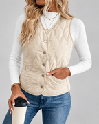 Women's Quilted Gilet with Fleece Lining and Button Front
