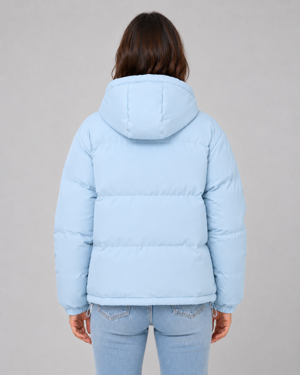 Women's Hooded Puffer Jacket with Drawstring Hem and Zip Front