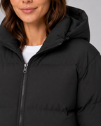 Women's Hooded Puffer Jacket with Drawstring Hem and Zip Front