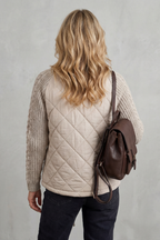 Women's Quilted Jacket with Cable Knit Sleeves and Zip Front