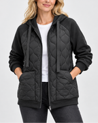 Women's Quilted Jacket with Fleece Hood and Zip Front