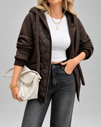 Women's Quilted Jacket with Fleece Hood and Zip Front