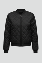 Women's Quilted Bomber Jacket with Zip Front and Pockets
