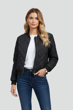 Women's Quilted Bomber Jacket with Zip Front and Pockets