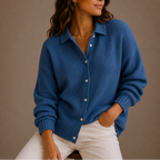 Women's Ribbed Knit Cardigan with Collar and Button Front