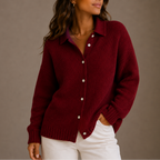 Women's Ribbed Knit Cardigan with Collar and Button Front