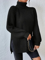 Women's Chunky Knit Turtleneck Jumper - Black