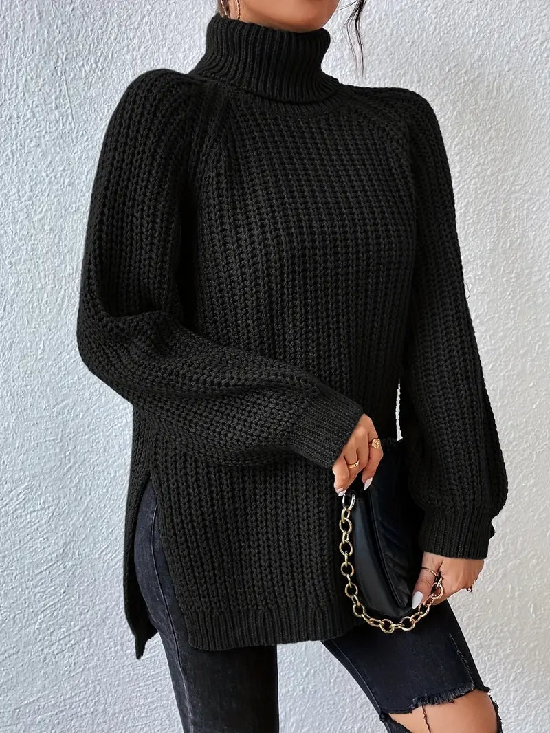 Women's Chunky Knit Turtleneck Jumper - Black