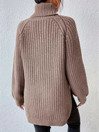 Women's Chunky Knit Turtleneck Jumper with Side Split