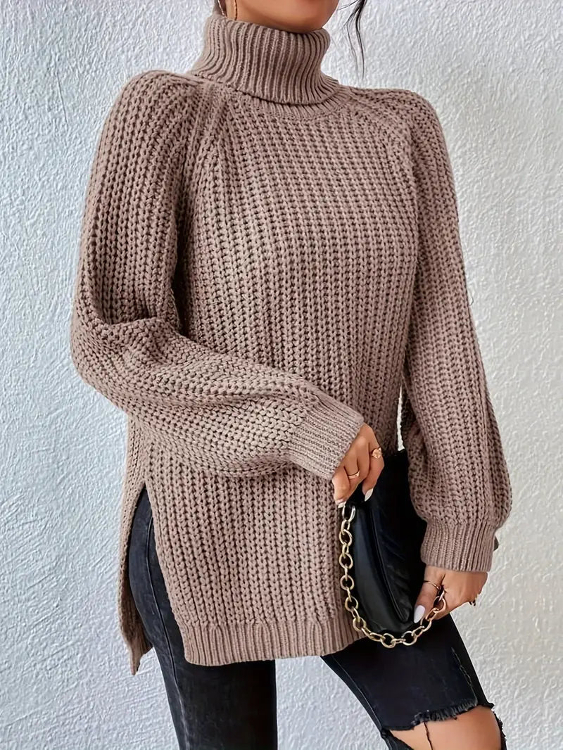 Women's Chunky Knit Turtleneck Jumper - Brown