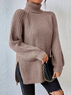 Women's Chunky Knit Turtleneck Jumper - Brown