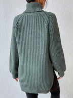 Women's Chunky Knit Turtleneck Jumper with Side Split
