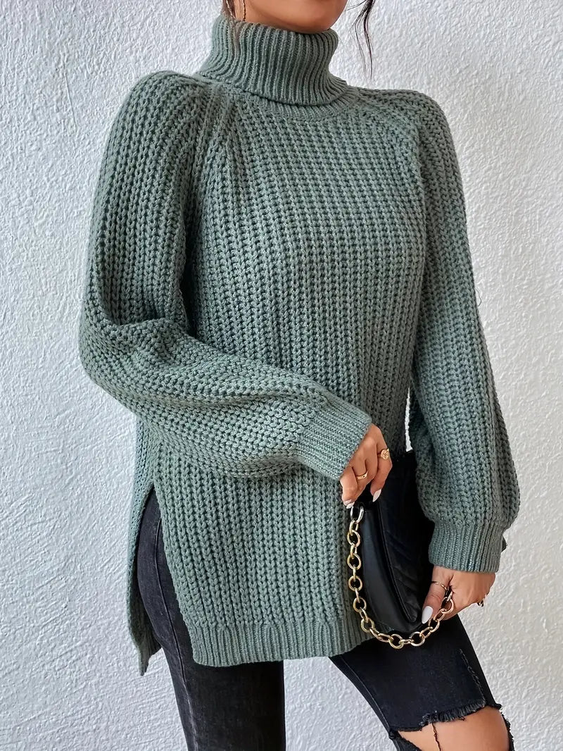 Women's Chunky Knit Turtleneck Jumper - Green