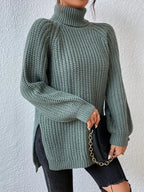 Women's Chunky Knit Turtleneck Jumper - Green